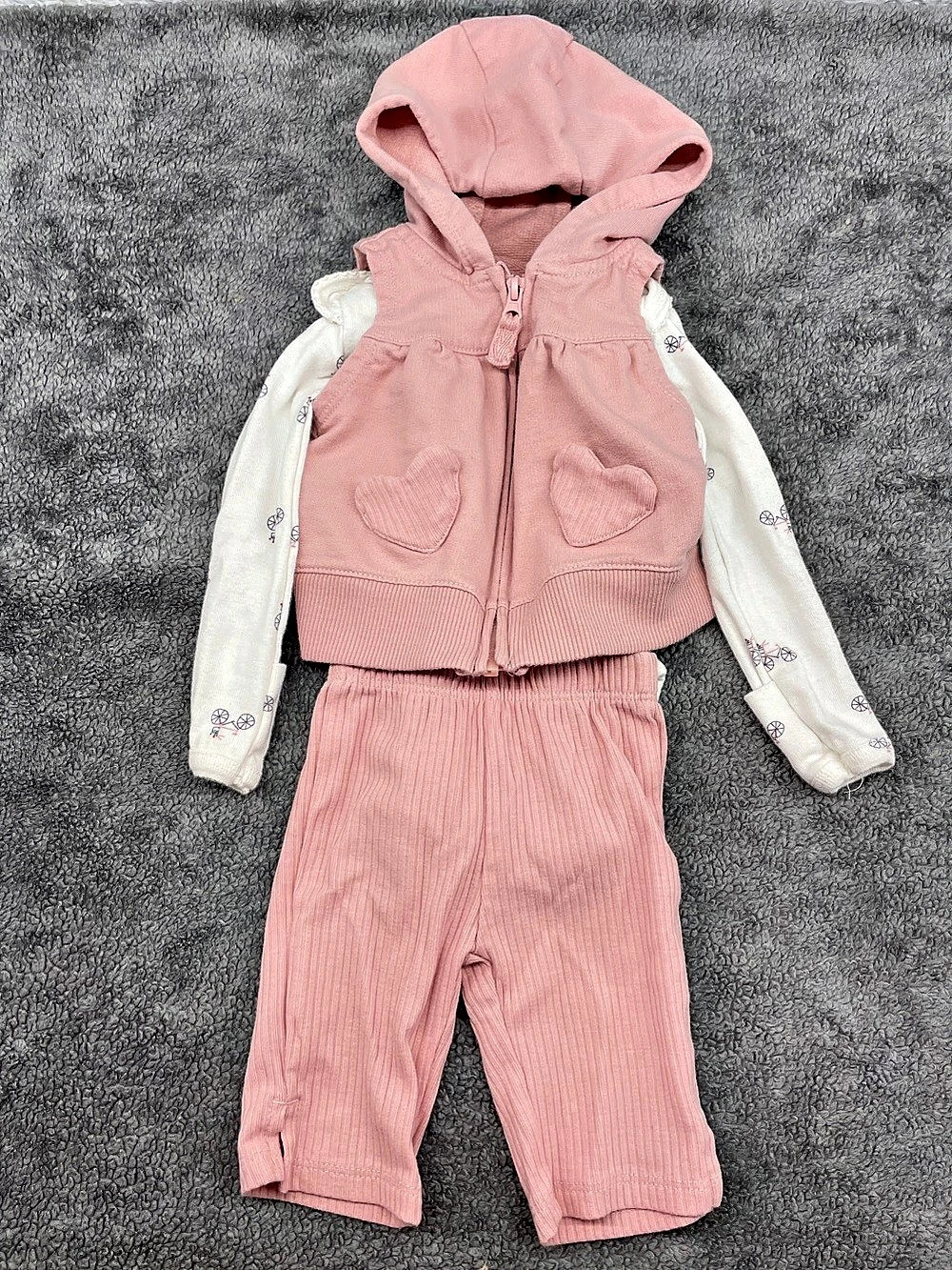 Newborn Carter's Baby 3-Piece Set Pink & White Bicycle Print Newborn Outfit
